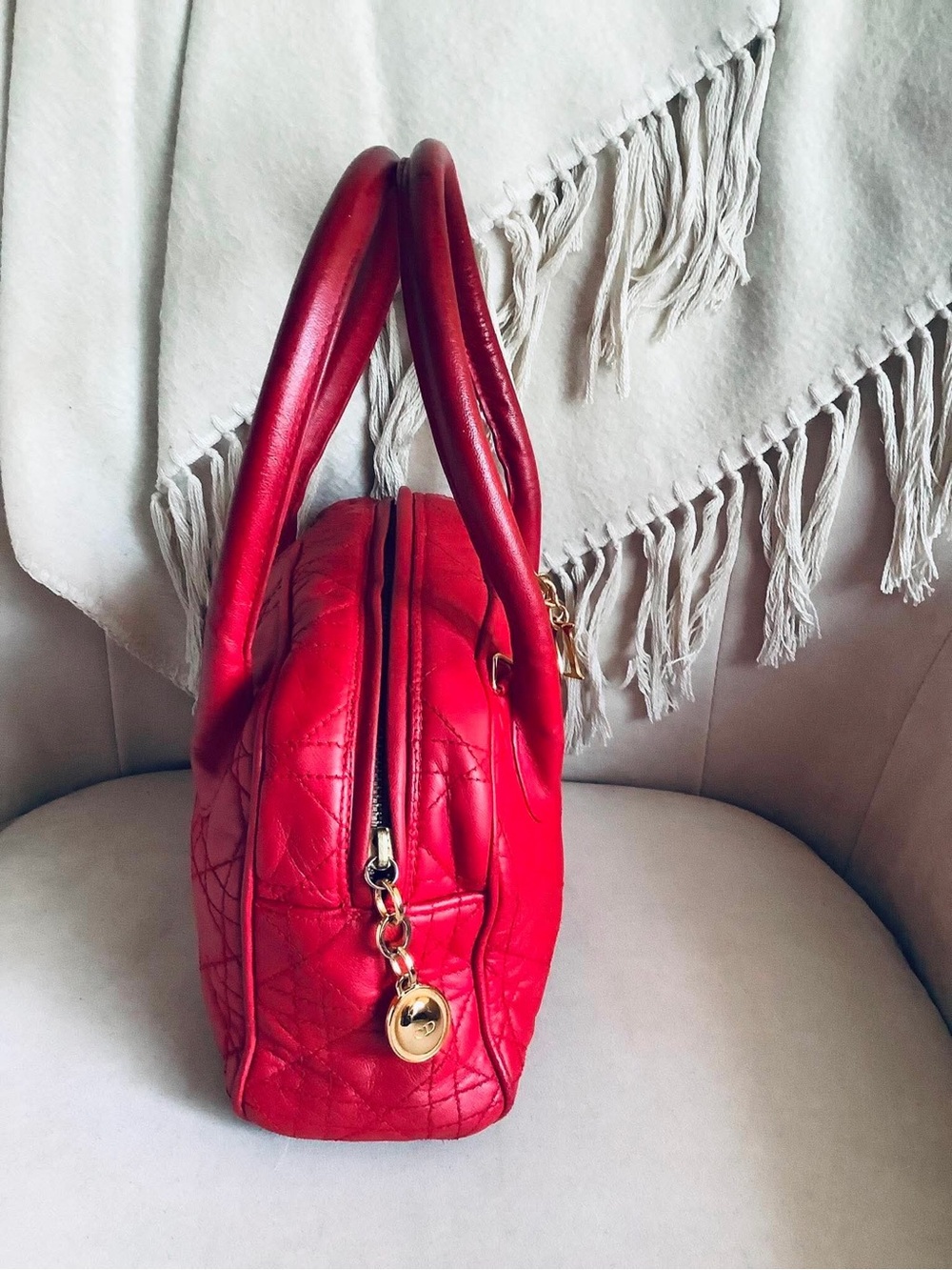 Christian Dior Cannage Vintage Red Mini Bowling Bag with Gold hardware - Picture 6 of 16